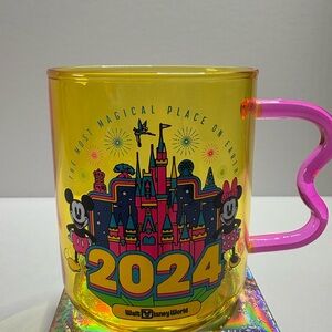 Disney Park 2024 Mickey Minnie Yellow and Pink Mug